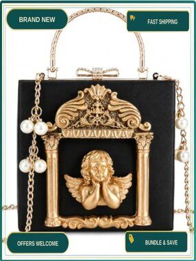 PU Fabric Evening Clutch with Metal Hardware, Baroque Style Handbag for Wedding